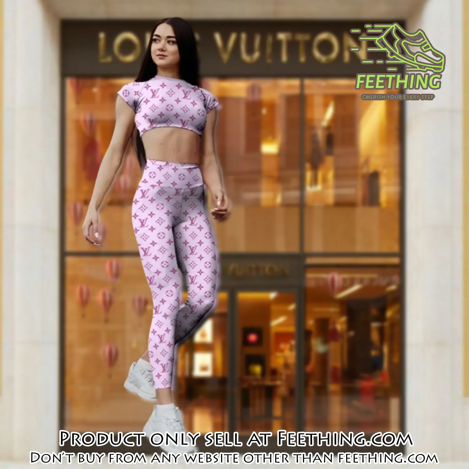 Pink louis vuitton sportwear combo luxury brand crop top tshirt and legging for women ctl1015 ft5317612